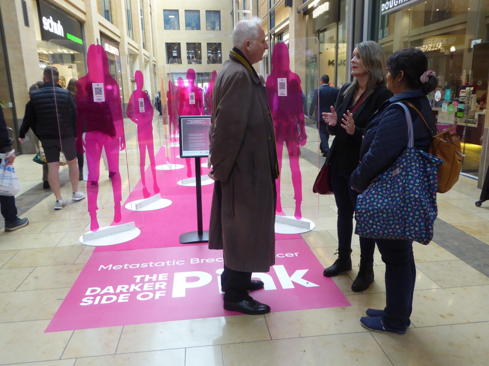 Daniel Zeichner MP at the Darker Side of Pink exhibition at the Grand Arcade learning about Secondary and Metastatic Breast Cancer